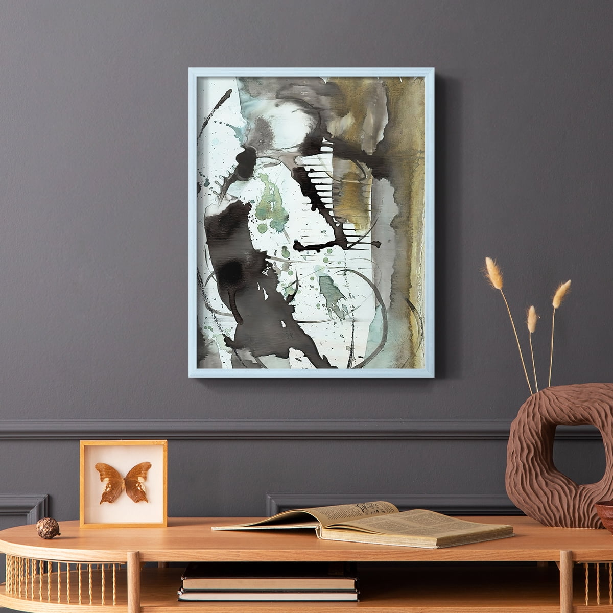 Lyrical Abstract I in Blue Solid Wood 11 x 14 Framed Print