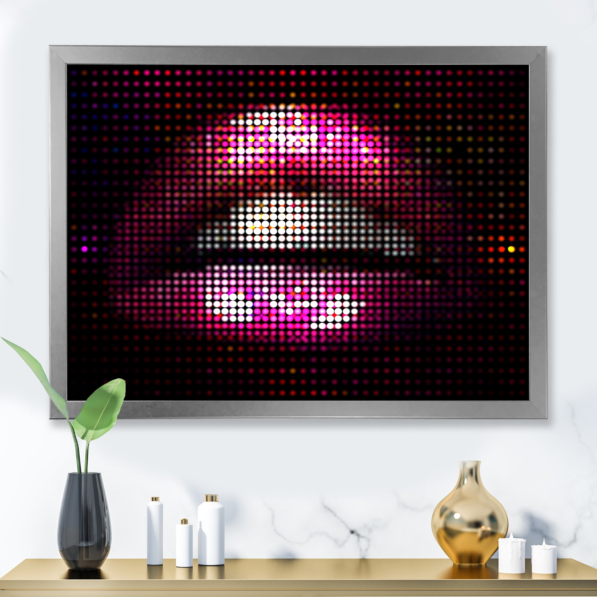Designart 'Detail Of Pixellated Pink Woman Lips' Modern Framed Art Print