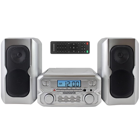 Magnavox MM435M2-SL 3-Piece Compact CD Shelf System with Digital FM Stereo Radio, Bluetooth Wireless Technology, and Remote Control in Silver | LCD D