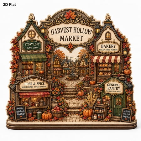 Autumn Harvest Village Wooden Block Cozy Fall Miniature Street Decor Fall Pumpkin House Decor Harvest Market Sign Autumn Shelf Decor