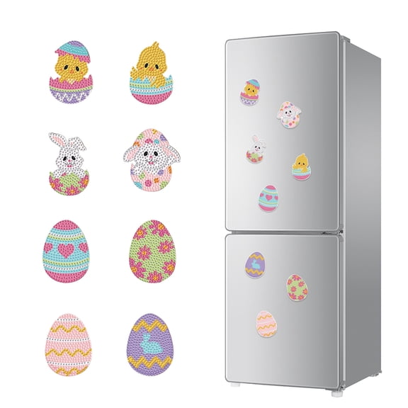 8pcs Diamond Painting Kit Fridge Magnets Rabbit Easter DIY Glitter Magnetic Stickers Creative Fridge Decor for Kitchen Accents and Holiday Gifts