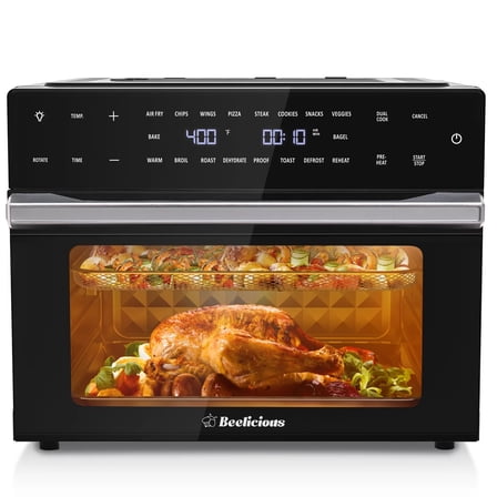Open Box Beelicious BAF802-2 Smart Air Fryer Toaster Ovens 32QT/ 30L Extra Large with Rotisserie & Dehydrator 6 Accessories Black