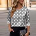 thumbnail image 5 of Women’s Polka Dot Print Satin Blouse Crew Neck Half Sleeve Relaxed Fit Top for Casual Daily Wear Gray M, 5 of 7