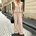 thumbnail image 2 of GILIGEGE Women's 2 Piece Outfit,Vintage Distressed Tie-Dye V-Neck Camisole And Pants Set,Ruffle Peplum Vest Wide Leg Pant Suits,Summer Matching Loungewear,Dressy Casual Vacation Outfits Beige L, 2 of 7