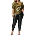 thumbnail image 3 of Agnes Orinda Women's Plus Size Tops Metallic Holographic Short Sleeve Concert Party Blouses 4X Gold, 3 of 7