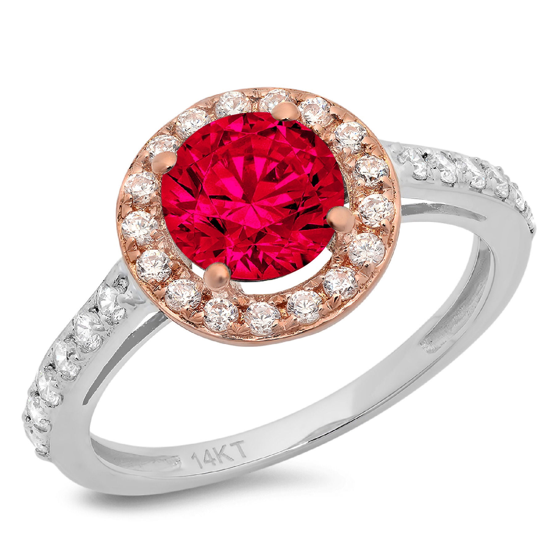 1.71 ct Brilliant Round Cut Genuine Simulated Pink Tourmaline Gemstone Real Solid 18K 14K Yellow Gold Solitaire with Accents Ring