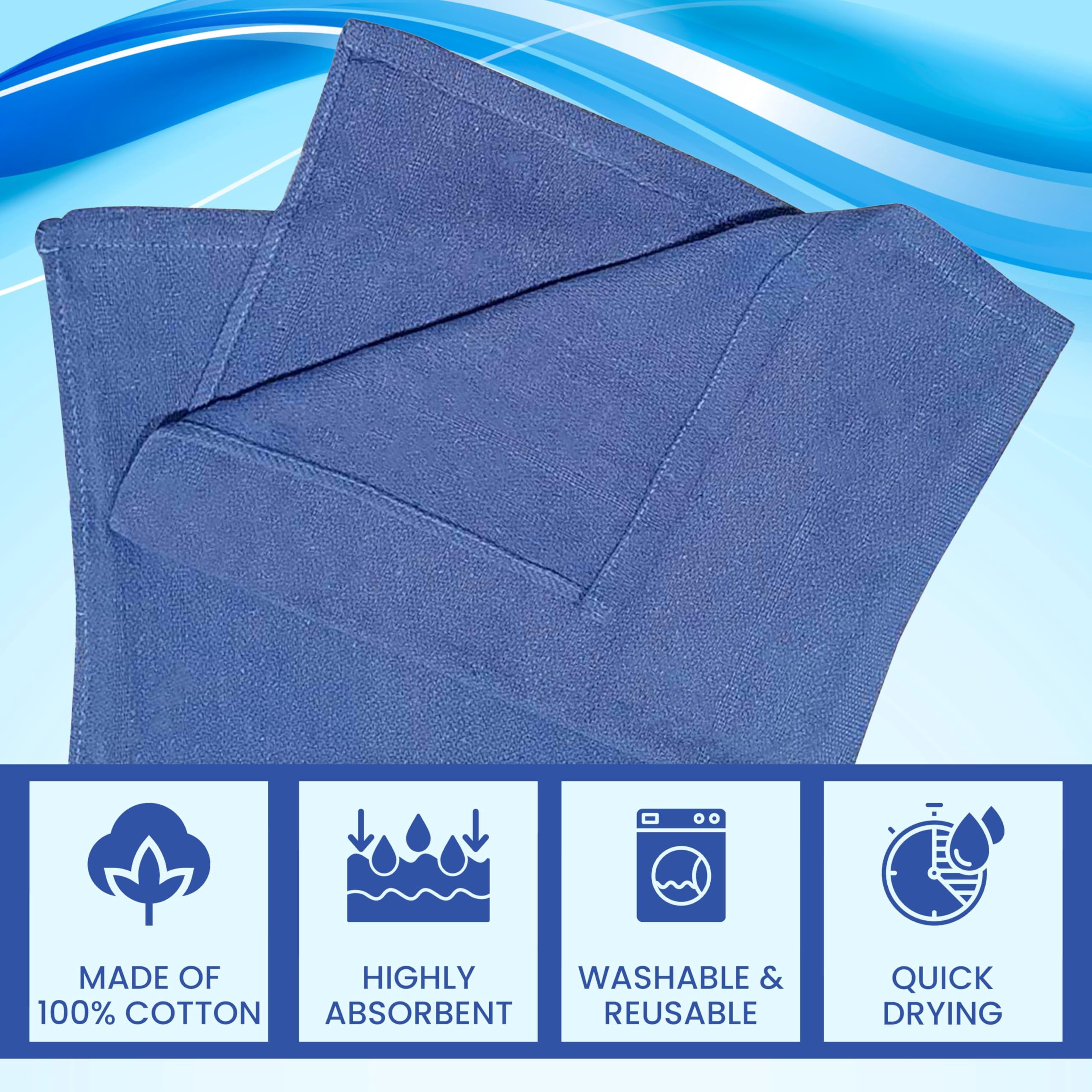 SupremePlus New Huck Cleaning Towels 15" x 25" Commercial Window Lint-Free All Purpose 100% Cotton Household Cleaning Cloths & Wipes, Blue, 25 Count