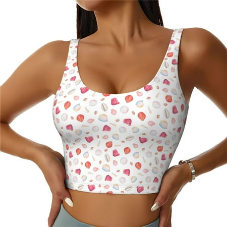 Jgfou Red coral and scallop seashell Print Womens Sports Bra - Padded Workout Sports Bras Crop Tank Top