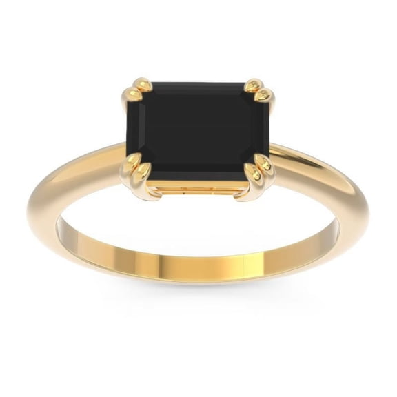 2.50 T.C.W Emerald Cut Black Onyx Gemstone Beautiful Wedding Ring for Ladies Solid 14K Yellow Gold Size 7 by Diamond-Capitals
