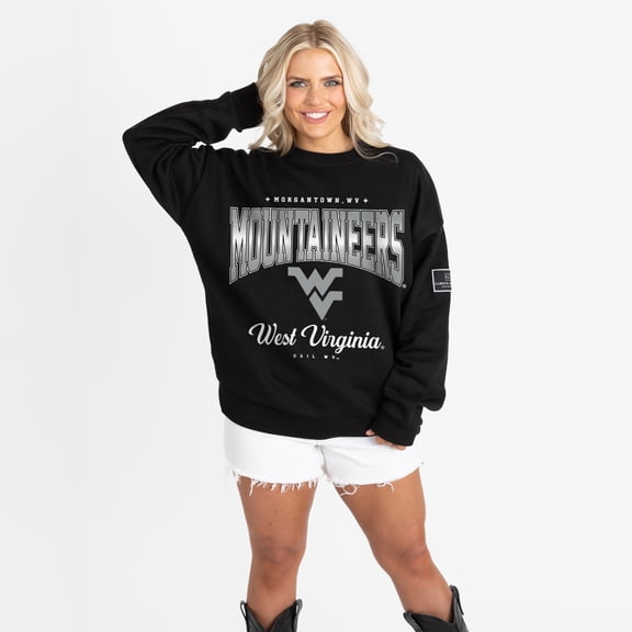Women's Gameday Couture Black West Virginia Mountaineers Oversized Powerhouse Play Black Label Premium Fleece Sweatshirt