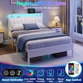 thumbnail image 4 of Satifur Full Bed Frames with LED Lights & Charging Station, Platform Bed with Metal Slats, Headboard with 2-Tier Storage Shelves, No Box Spring Needed, White, 4 of 11
