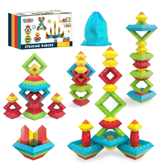 STEM Building Blocks for Toddlers, 48 PCS Educational Stacking Toys - Developmental Learning Toys, Construction Toys for Kids 3 4 5 6 Years Old, Gift for Boys Girls
