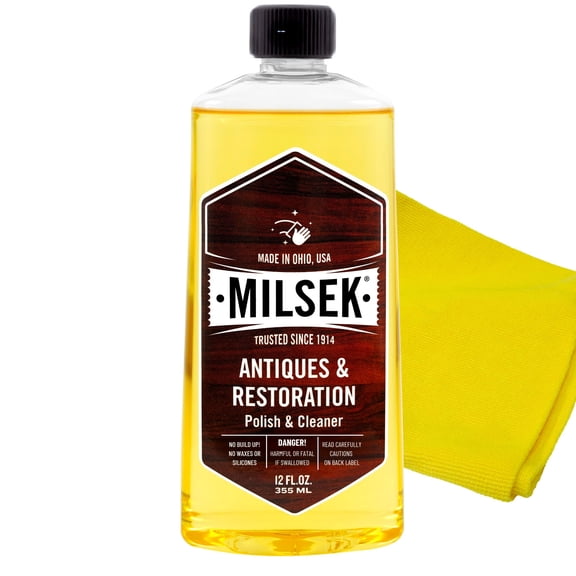 Milsek Antiques & Restoration Multi-room Wood Polishes Set with Microfiber Towel, Lemon, 12 oz