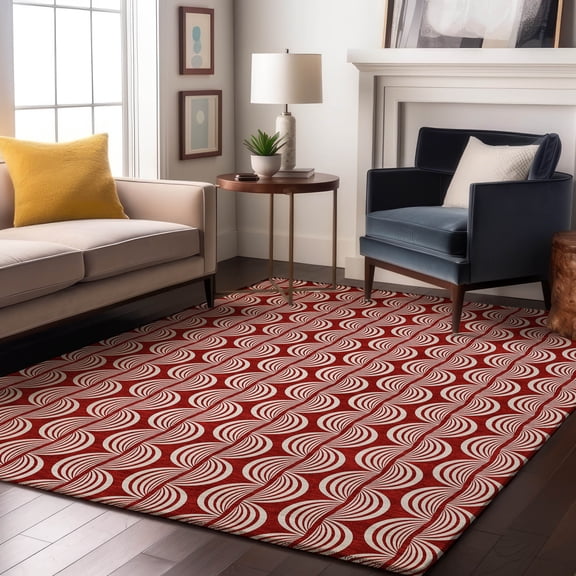 Addison Rugs Mayfield Premium Machine Washable Transitional Swirls Red Rectangle Rug, 10' x 14'