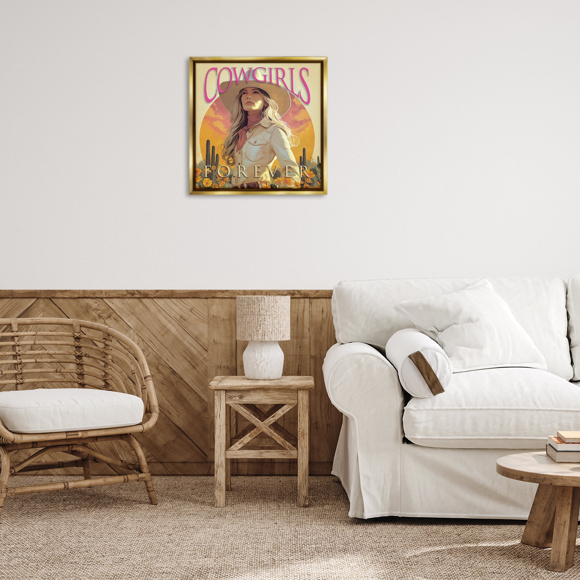 Stupell Industries Cowgirls Forever Portrait People Painting Gold Floater Framed Canvas Art Print Wall Art, 25 x 25