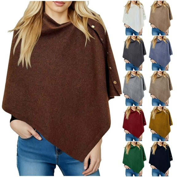 Womens Shawls Button Maxi Cape Shawl for Women Women Knitted Shawl Wraps Cardigan Cape Wool Shoulder Tops Shawls Scarf Women's Solid Color Shawls and Wraps