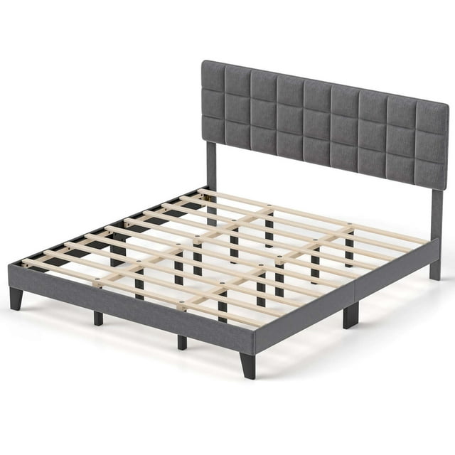 Costway King Size Bed Frame Modern Linen Fabric Upholstered Platform Bed with Headboard