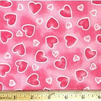 1 Fat Quarter - Pink Hearts on Coral Pink Cotton Fabric - 21" X 18"