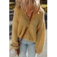 thumbnail image 3 of Women's Light French Beige Lantern Sleeve Scallop V Neck Buttoned Front Cardigan - [ZhiHiMeRi] | (US 12-14)L, 3 of 12