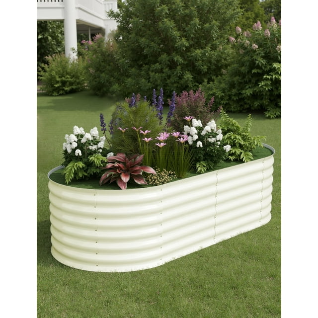 EDTara Oval Raised Garden Bed - Galvanized Steel Planter with Open-Bottom for Vegetables and Trees