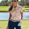 thumbnail image 3 of COEQINE Women Short Sleeve Golf Shirts Easter Egg Bunny Pink Print Golf Polo Shirt Moisture Wicking Pullover Athletic Tops Workout Lightweight Sportswear 1/4 Zip V Neck Tennis Shirts, S, 3 of 7