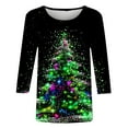 thumbnail image 5 of Xmyrz T Shirts For Women Lovely Suitable Christmas Print Round Neck Plus Size Three Quarter Sleeve Casual Tops Casual Blouses, 5 of 5