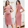 thumbnail image 5 of Ekouaer Maternity Dress Rib Knit Short Sleeve Bodycon Dresses Casual Stretchy Pregnancy Clothes, 5 of 6
