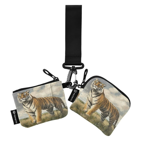 Portable Coin Purse Two 4.13x4.13 Iinches 4.13x3.5 Inches Wrist Coin Purse Keys Coin Purse Portable Women's Purse Prairie Beautiful Tiger