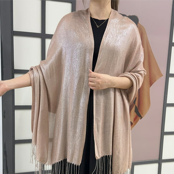 Bufanda de mujer Colección otoño/invierno Bufanda chal de seda plateada con borlas para mujer