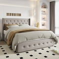 thumbnail image 2 of Einfach Queen Size Lift up Platform Storage Bed Frame with Fabric Upholstered Wingback Button Tufted Headboard, Beige, 2 of 12