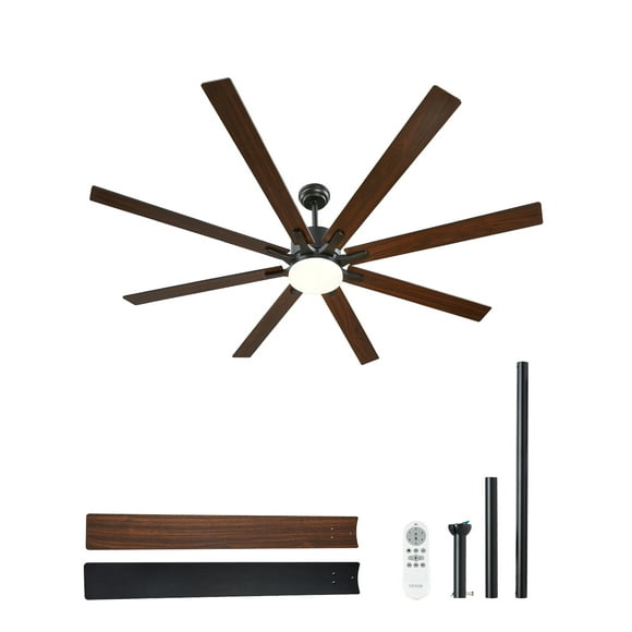 VEVOR 72 Inch Ceiling Fan with Light 6-Speed Remote Control Reversible Motor Black