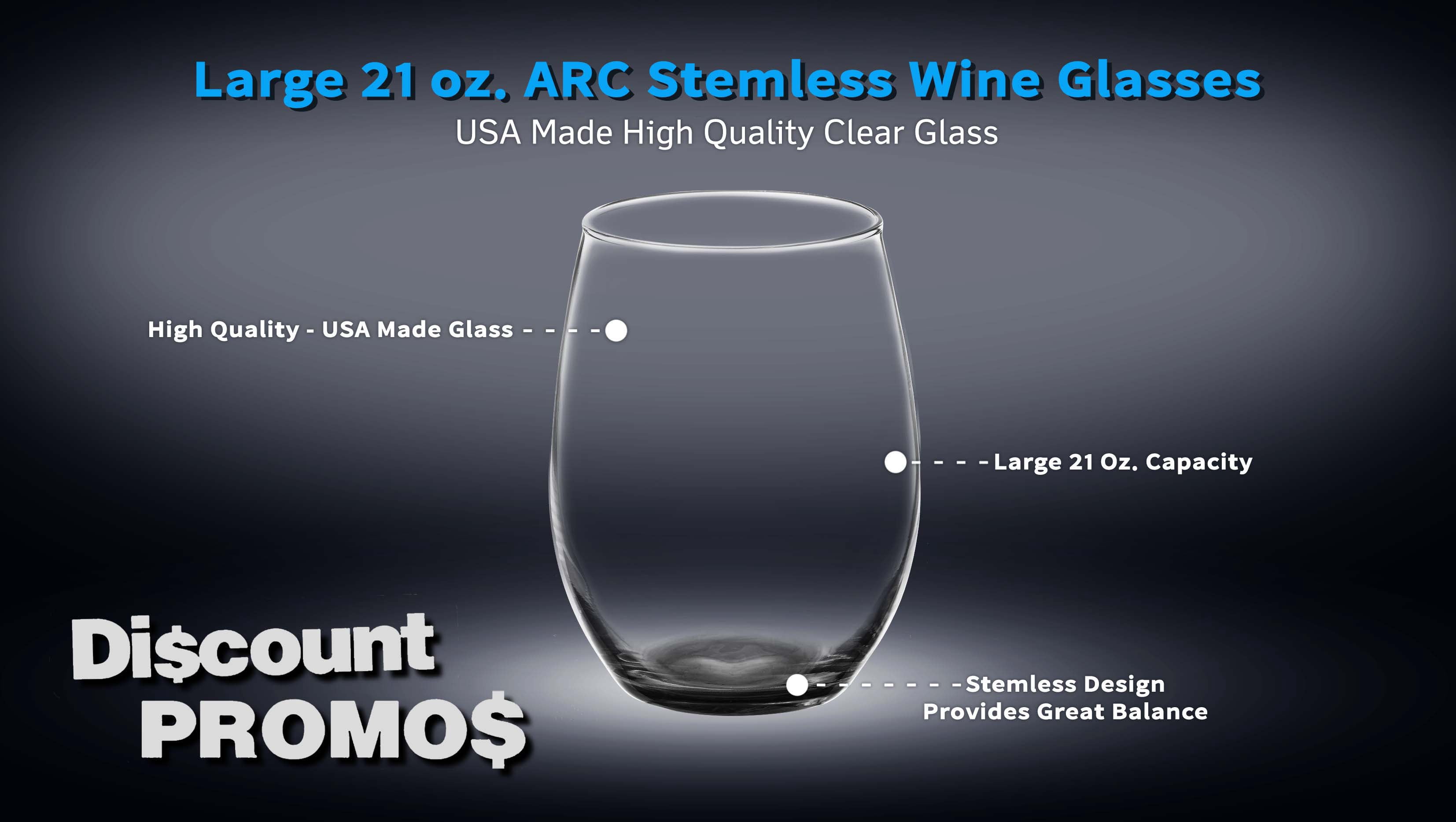 10 ARC Stemless Wine Glasses Set, 21 oz. - Chardonnay, Cabernet, Merlot, Sauvignon - Black