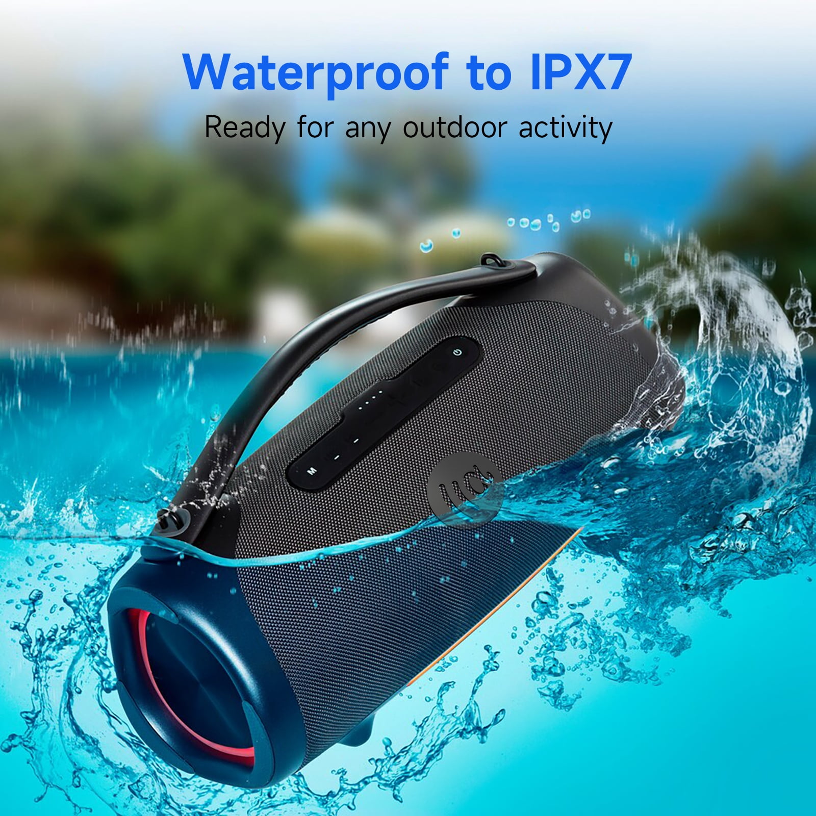 160W Bluetooth Speaker, 180W Peak Loud Stereo Sound, 12H Playtime, Punchy Bass, IPX7 Waterproof, RGB Lights, BT 5.3