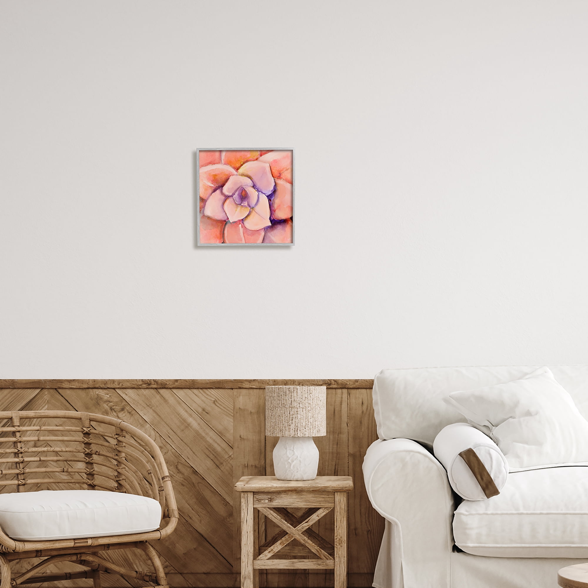 Stupell Industries Pink Flower Petals Painting Botanical & Floral Painting Gray Framed Art Print Wall Art, 12 x 12