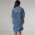 thumbnail image 4 of Women's Denim Fringe Shirt Dress, Short Sleeve Button Front Plus Size Midi Dress, 4 of 10
