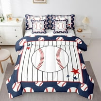 Erosebridal Baseball Bedding Sets Twin Size,Stripes Stars Comforter Sets with Sheets,Sport Bedroom Decor,Breathable,7-Piece