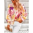 thumbnail image 4 of PRETTYGARDEN Women's Floral Blouses Dressy Casual V Neck Button Down Shirts Lantern Long Sleeve Boho Chiffon Spring Tops, 4 of 10