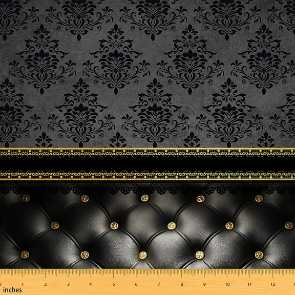 Homewish Black Grey Damask Fabric by the Yard 1 Yard, Tribal Mandala Flower Floral Room Decor Fabric by the Yard, Teens Adult Female Sewing Fabric, Microfiber Bedroom Decor