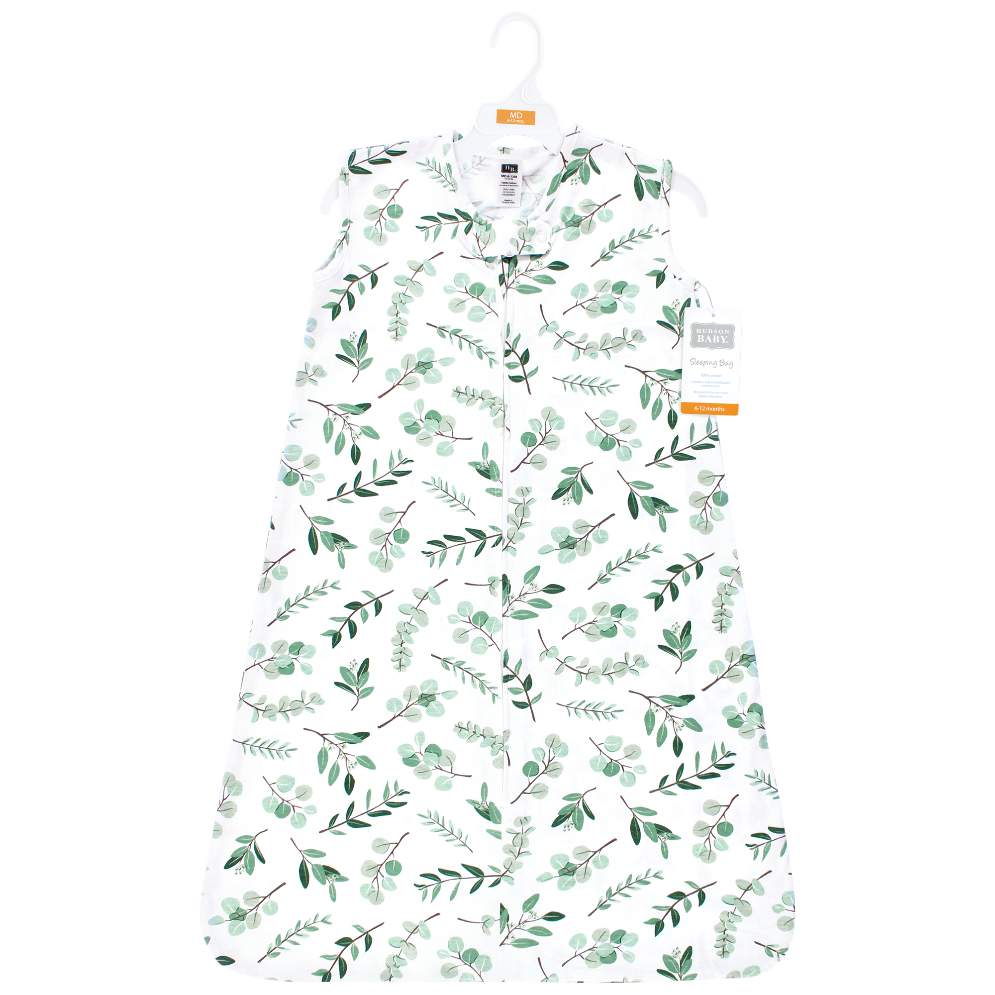 Hudson Baby Unisex Baby Cotton Sleeveless Wearable Sleeping Bag, Sack, Blanket, Eucalyptus, 6-12 Months