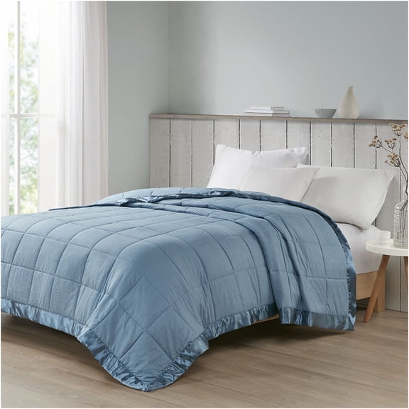 JERFIT Oversized Slate Blue Down Alternative Comforter with Satin Trim, Hypoallergenic All-Season Bed Blanket for Queen Size Bed, OEKO-TEX Certified, Machine Washable