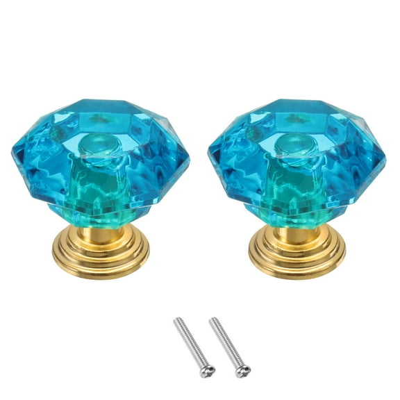 Uxcell 2 Pcs Crystal Drawer Knobs 24 mm Dresser Pulls Knobs for Cupboard, Blue Green/Gold