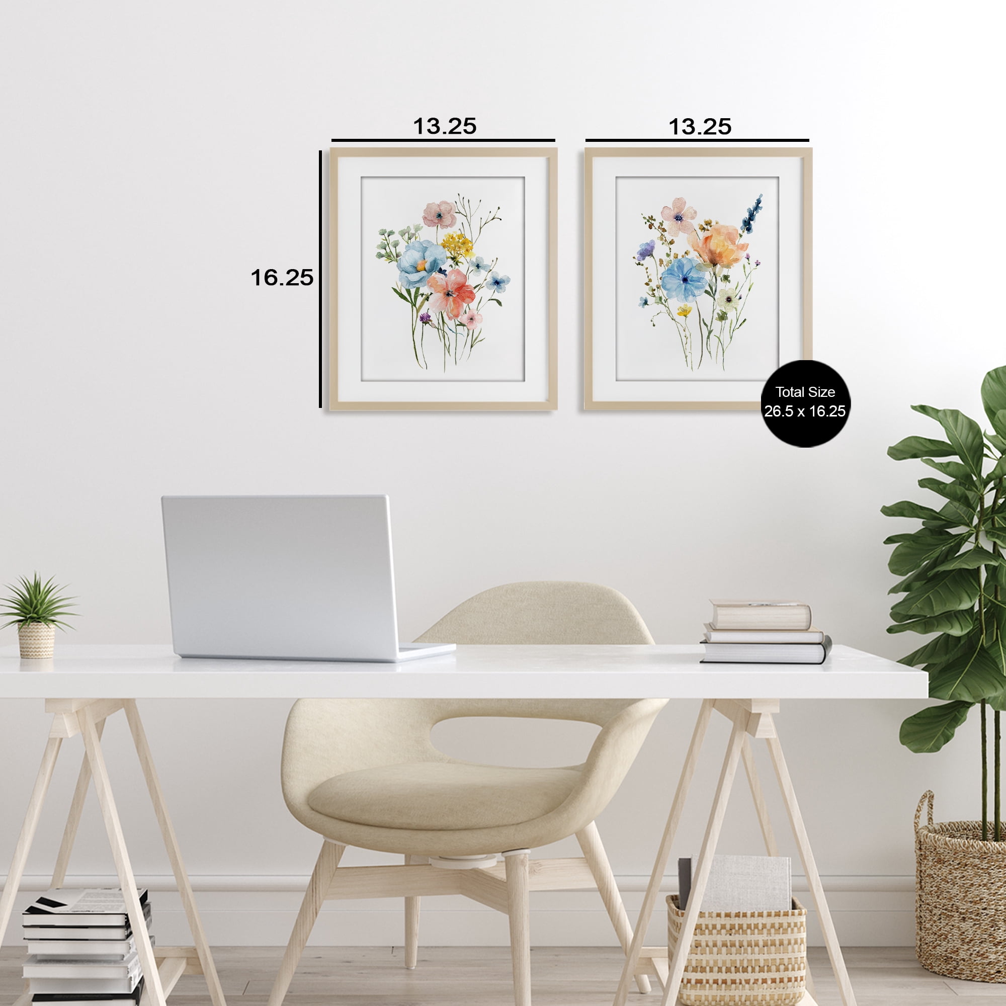Stupell Industries Wildflower Sprig Bundles 2 Piece Birch Framed Print Under Glass Set, design by Livi Finn