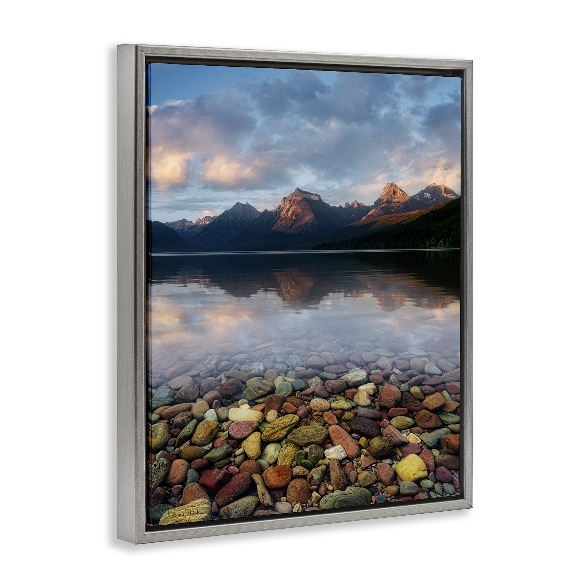 Stupell Industries Clear Water Pebbles Landscape Photography Gray Floater Framed Art Print Wall Art, 17 x 21