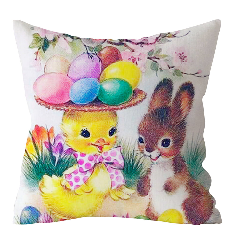 18" Easter Cushion Cover Polyester Rabbit Pillow Case Sofa Throw Home Decoration 