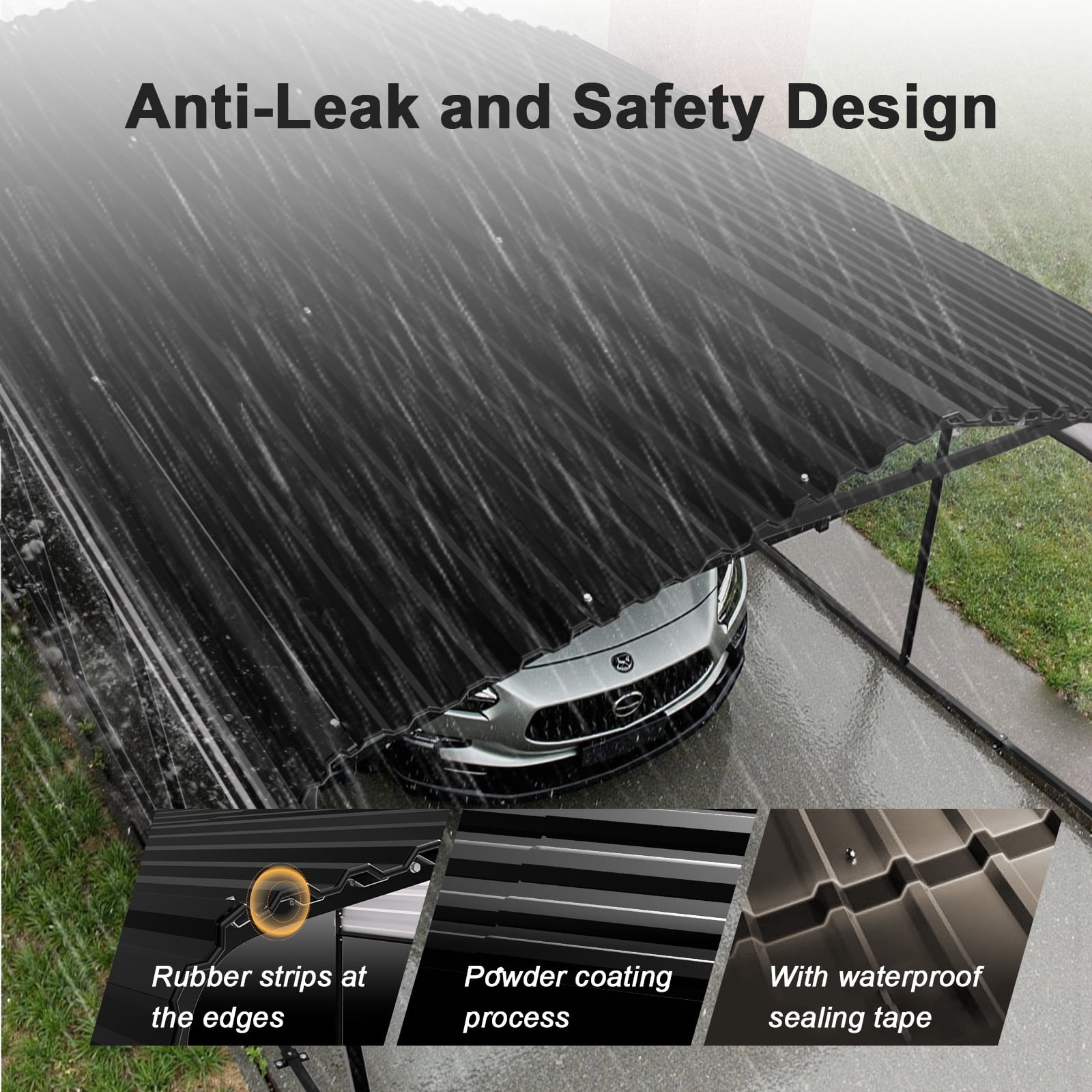 Sylviera 10x15ft Metal Carport Canopy, Heavy Duty Steel Frame Garage, Waterproof All-Weather Vehicle Shelter for Car, UV & Snow Protection