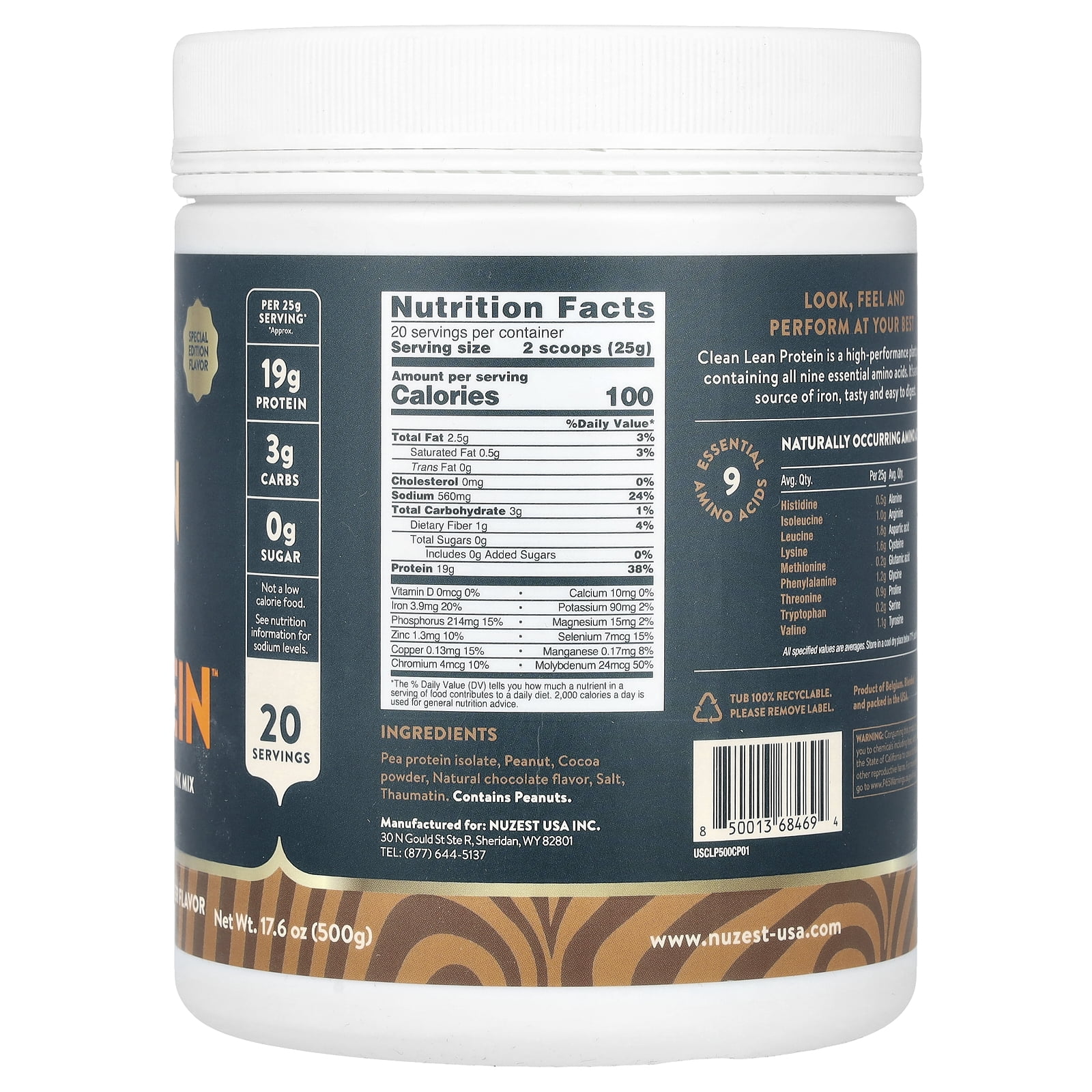 Nuzest Clean Lean Protein, Chocolate Peanut Butter, 17.6 oz (500 g)