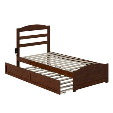AFI Warren Solid Wood Twin Bed w/ Footboard & Twin Trundle in Walnut