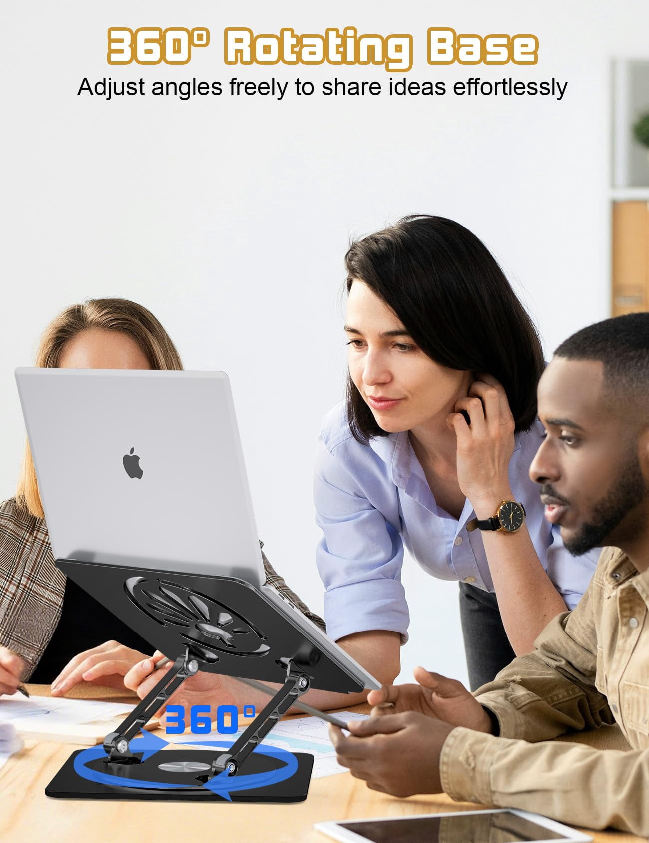 Adjustable Laptop Stand For Desk-360° Rotating Base Aluminum Riser Computer Office Home Macbook Pro/air Up To 16'' Black