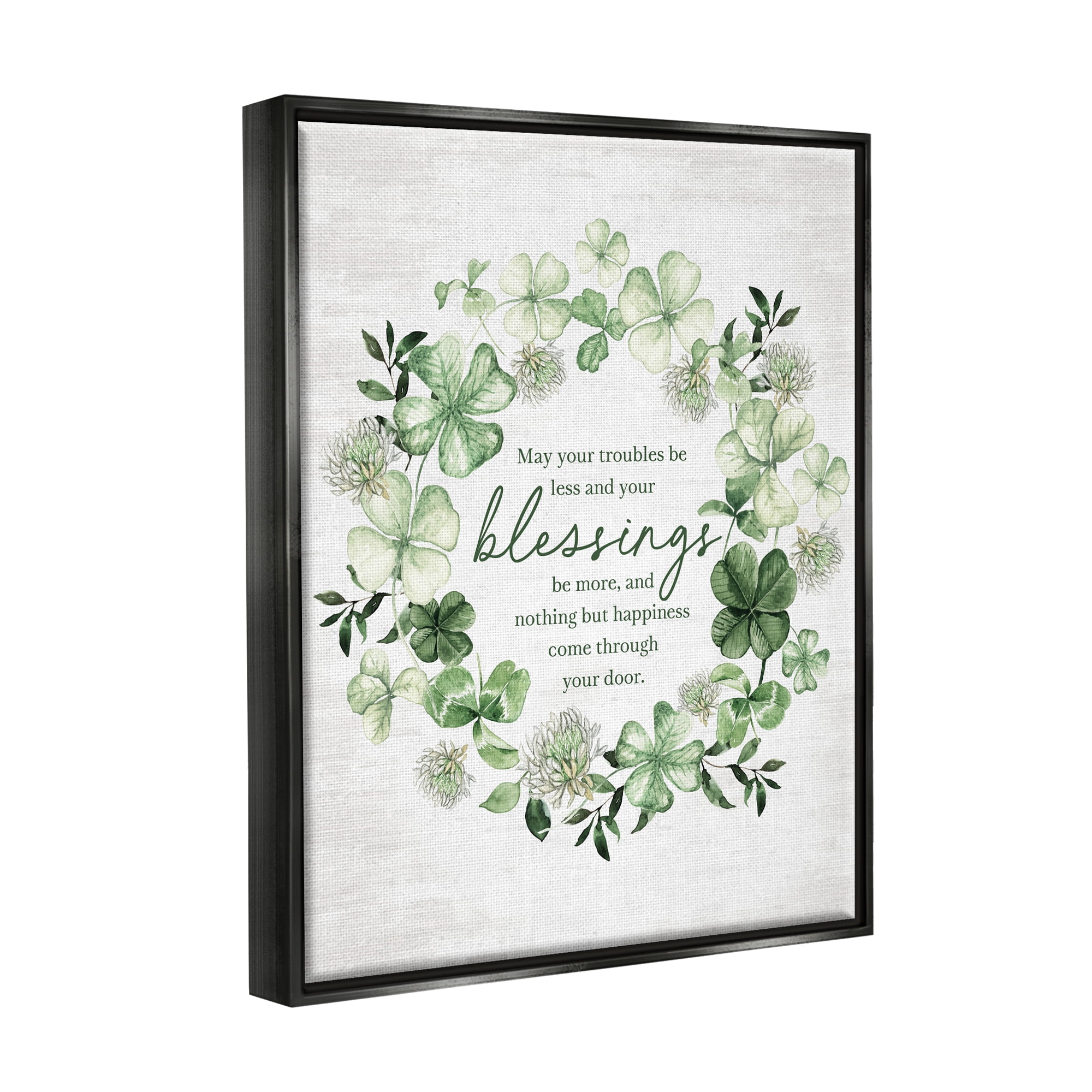 Stupell Industries Irish Proverb Wreath Botanical & Floral Painting Black Floater Framed Canvas Art Print Wall Art, 25 x 31