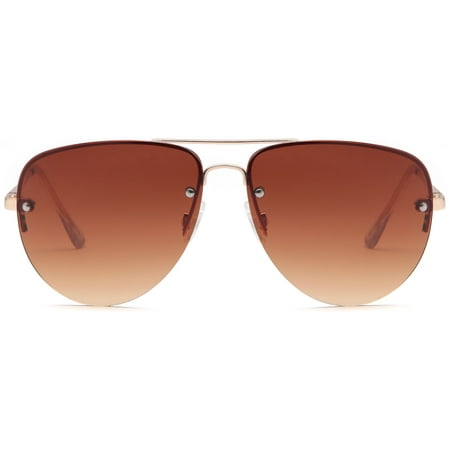 SUN LOUNGER Oversized Metal Frame Classic Aviator Sunglasses with Spring Hinges - Gradient Brown Lens on Gold Frame